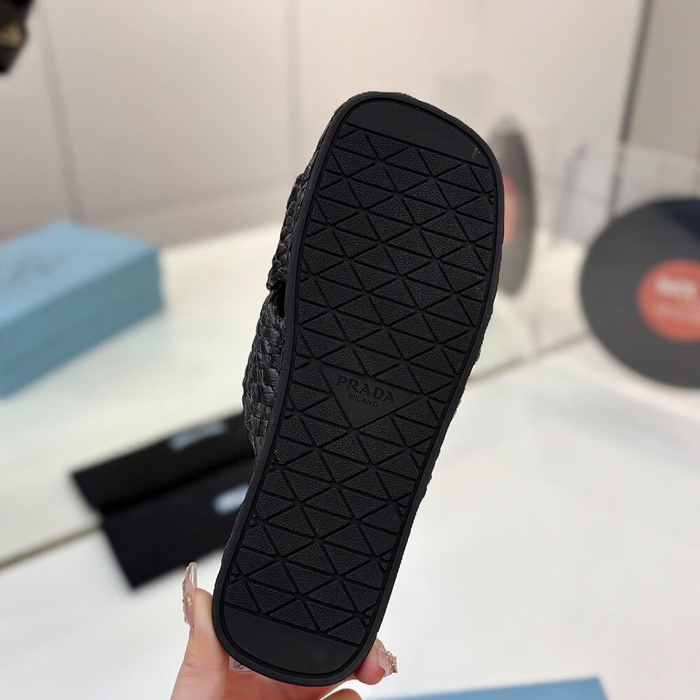 Prada Raffia crisscross slides