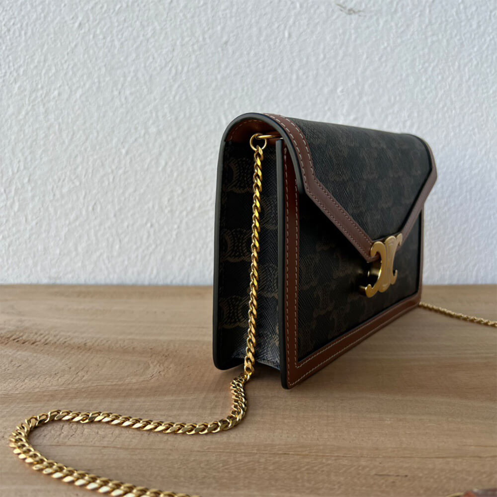 CELINE WALLET ON CHAIN MARGO in TRIOMPHE CANVAS and calfskin(High-end Grade)