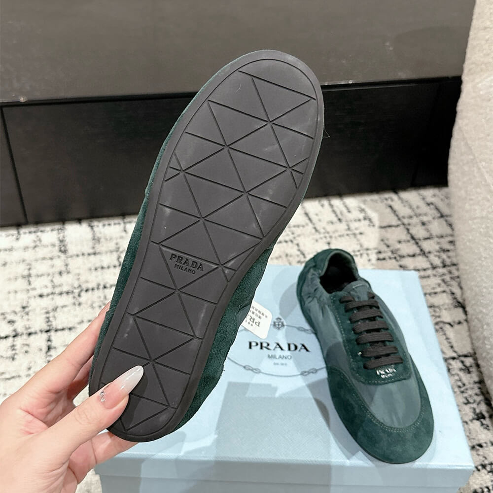 PRADA Collapse Re-Nylon and suede elasticized sneakers