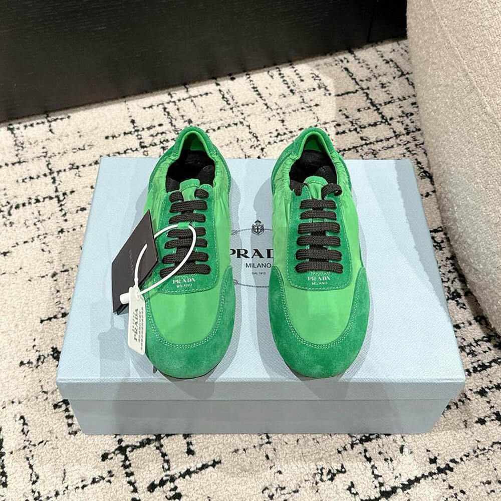 PRADA Collapse Re-Nylon and suede elasticized sneakers