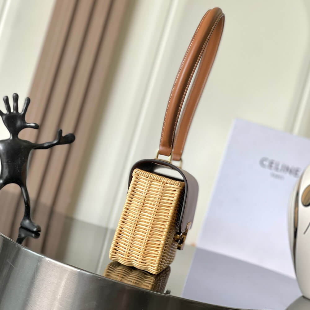 CELINE TEEN GARANCE BAG IN WICKER AND NATURAL CALFSKIN(HIGH-END GRADE)