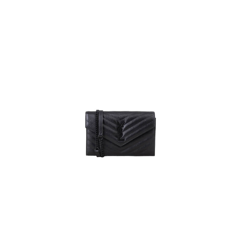 YSL cassandre envelope chain wallet in grain de poudre leather(High-end Grade)