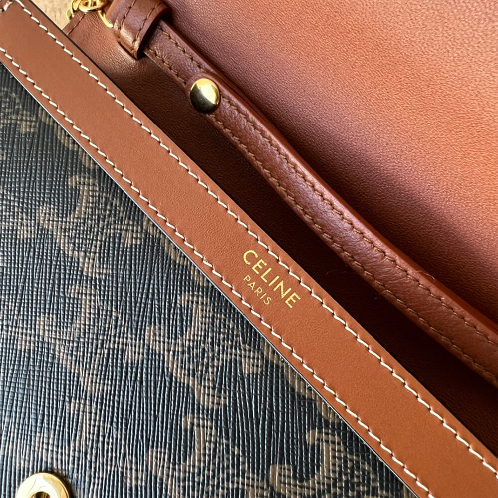 CELINE WALLET ON CHAIN MARGO in TRIOMPHE CANVAS and calfskin(High-end Grade)