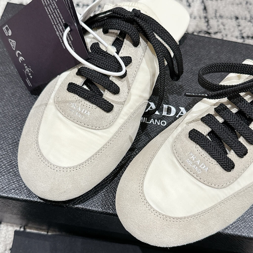 PRADA Collapse Re-Nylon and suede mules