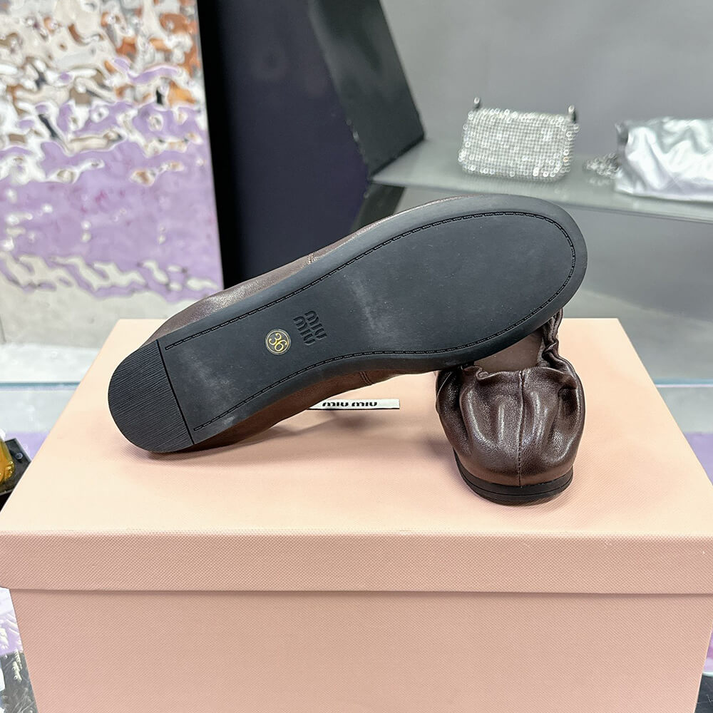 MIUMIU Ruches Nappa Leather ballet flats