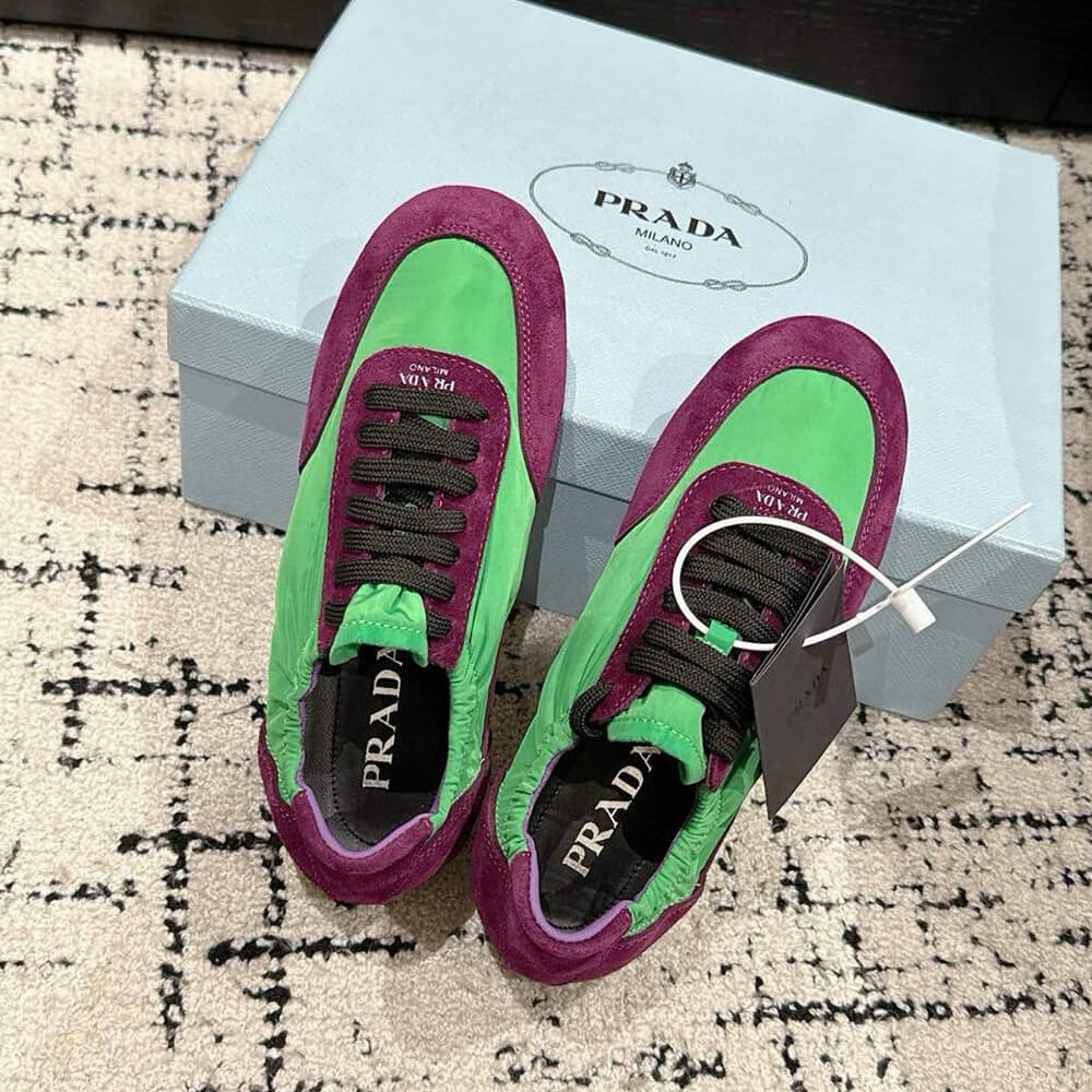 PRADA Collapse Re-Nylon and suede elasticized sneakers