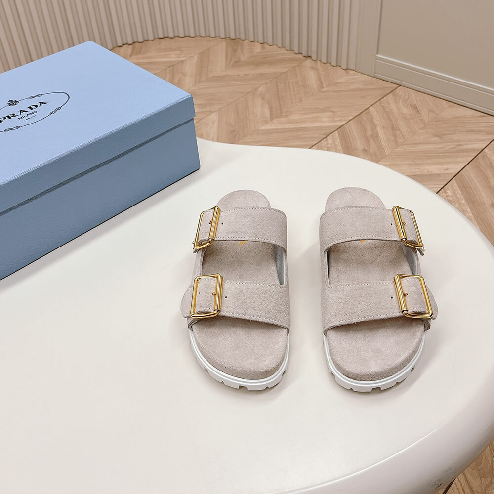 PRADA Suede strap slides