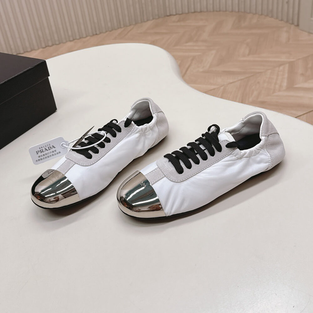PRADA Collapse Re-Nylon and suede sneakers with metal toecap