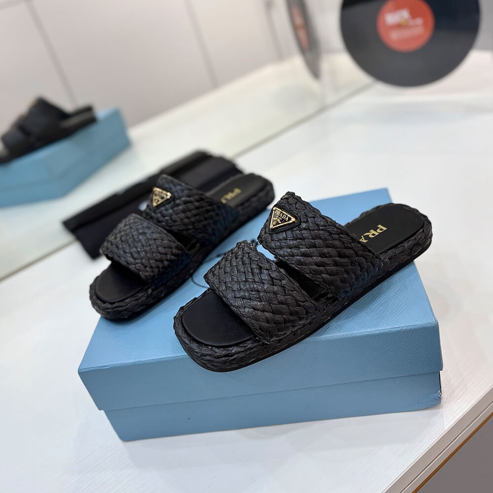 Prada Raffia slides