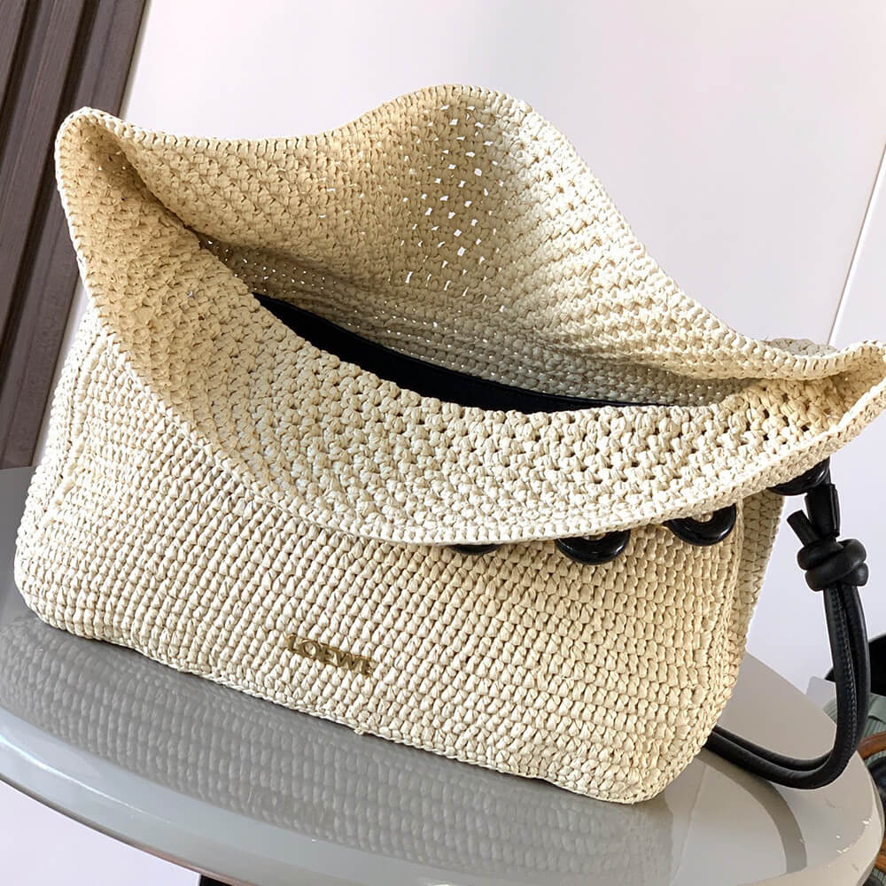 Loewe Medium Ola bag in raffia and calfskin(HIGH-END GRADE)